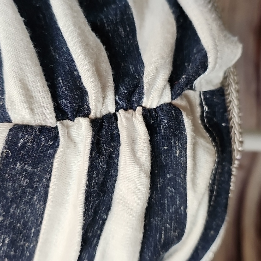 AGENDA BLUE & WHITE STRIPED BOTANICAL SILVER FOIL CUTOUT BACK PULLOVER TEE - Picture 11 of 13